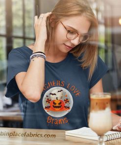 ladies t shirt teachers pump kin halloween teachers love brains euju3h