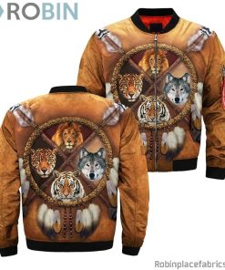 Lion Tiger Wolf Native Dreamcatcher Bomber Jacket