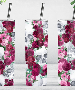 Magenta Rose Skull Halloween Tumbler Skinny Tumbler