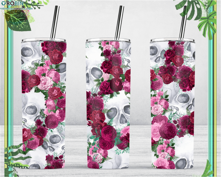 Magenta Rose Skull Halloween Tumbler Skinny Tumbler