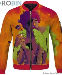 Man Smoking Marijuana Awesome Cool Orange Art Bomber Jacket
