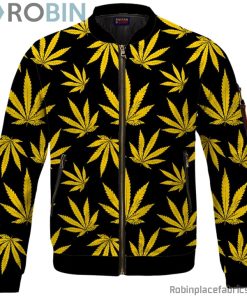 Marijuana Cool Yellow Black Pattern Awesome Bomber Jacket