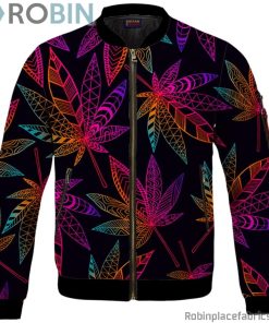 Marijuana Leaf Trippy Colors All Over Print Cool Bomber Jacket
