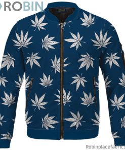 Marijuana Leaves Cool All Over Print Dark Navy Blue Bomber Jacket