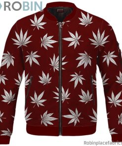 Marijuana Leaves Cool All Over Print Dark Red Bomber Jacket