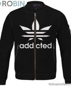 Marijuana Weed Adidas Addicted Logo Black Bomber Jacket