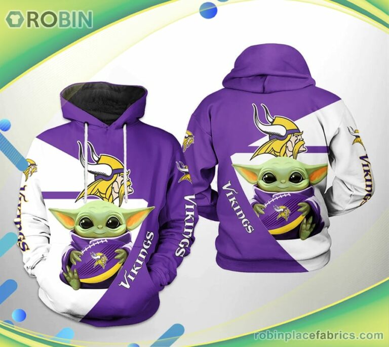 Minnesota Vikings Nfl Baby Yoda Team 3d Printed Hoodie