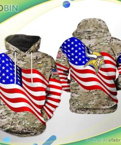 Minnesota Vikings Nfl Us Flag Camo Veteran Team 3d Printed Hoodie