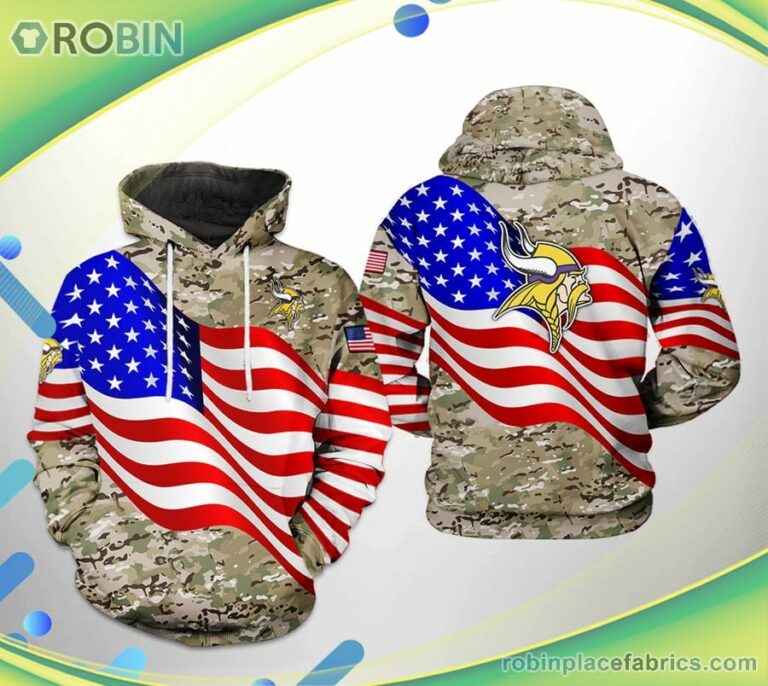 Minnesota Vikings Nfl Us Flag Camo Veteran Team 3d Printed Hoodie