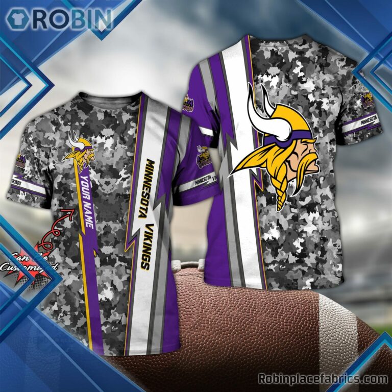 Minnesota Vikings  Shirts – Personalized M.Vikings Football Team Camo 3D All Over Print T-Shirt