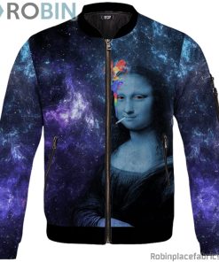 Mona Lisa Collage Smoking Joint Galaxy 420 Trippy Bomber Jacket