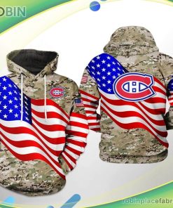 Montral Canadiens Nhl Us Flag Camo Veteran 3d Printed Hoodie