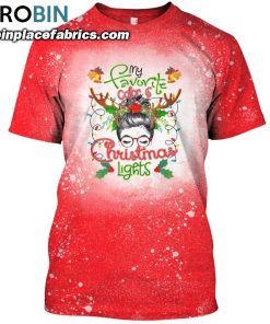 my favorite color is christmas lights messy bun xmas bleached t shirt christmas bleached tee for women 54 7LTT6