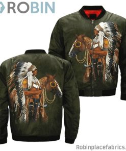 Native American Art Horseman Native Bomber Jacket
