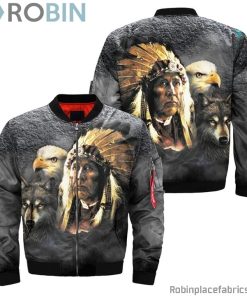 Native American Indian Eagle Wolf Spirit Animails Bomber Jacket
