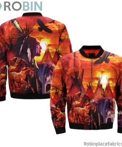 Native American Indian Wolf Eagle House Bomber Jacket