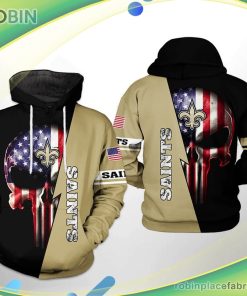 New Orleans Saints Nfl Us Flag Skull Team 3d Printed Hoodie