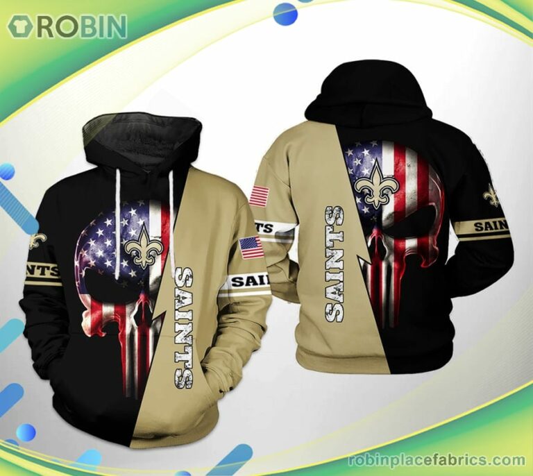 New Orleans Saints Nfl Us Flag Skull Team 3d Printed Hoodie