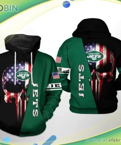 New York Jets Nfl Us Flag Skull Team 3d Printed Hoodie