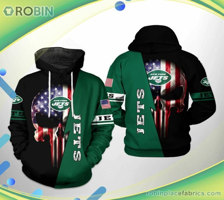 New York Jets Nfl Us Flag Skull Team 3d Printed Hoodie