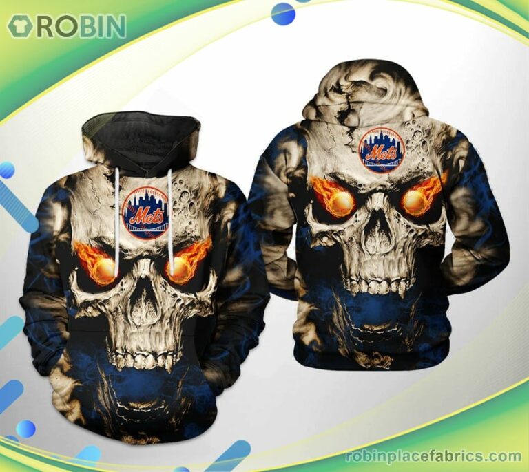 New York Mets Mlb Skull 3d Printed Hoodie