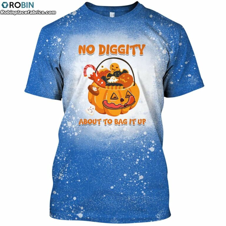 No Diggity About To Bag It Up Bleached T-Shirt – Funny Halloween Pumpkin Bleached Shirt