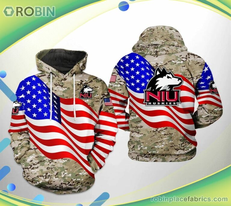 Northern Illinois Huskies Ncaa Us Flag Camo Veteran 3d Printed Hoodie
