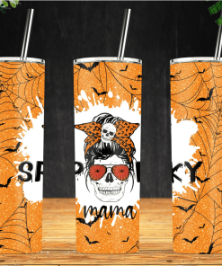 Orange Spooky Mama Halloween Tumbler Skinny Tumbler