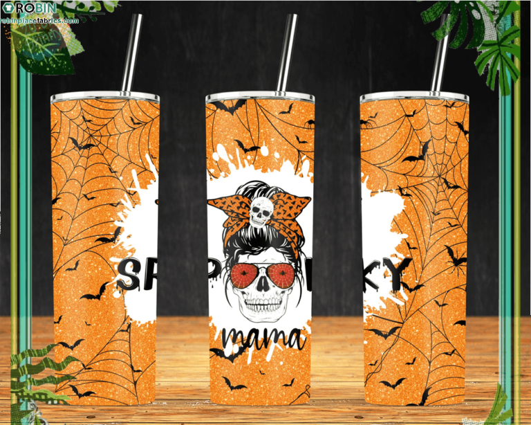 Orange Spooky Mama Halloween Tumbler Skinny Tumbler
