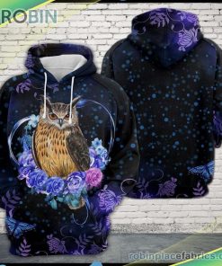 Owl Purple Heart Flower 3d Printed Hoodie