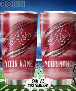 Personalized Name & Logo Atlanta Braves Baseball Ripped Claw Tumbler