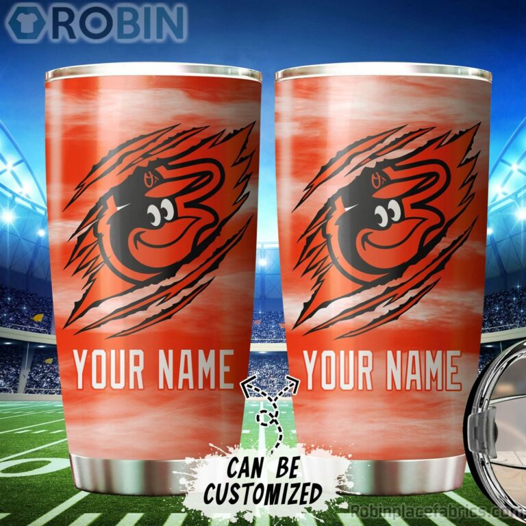 Personalized Name & Logo Baltimore Orioles Baseball Ripped Claw Tumbler
