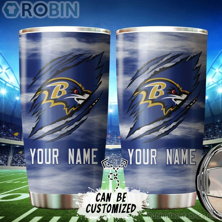 Personalized Name & Logo Baltimore Ravens Football Ripped Claw Tumbler
