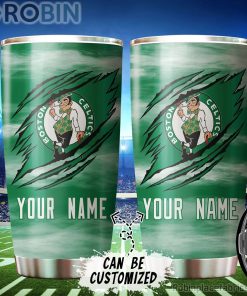 Personalized Name & Logo Boston Celtics Basketball Ripped Claw Tumbler