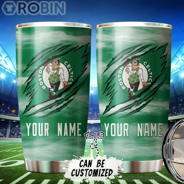 Personalized Name & Logo Boston Celtics Basketball Ripped Claw Tumbler