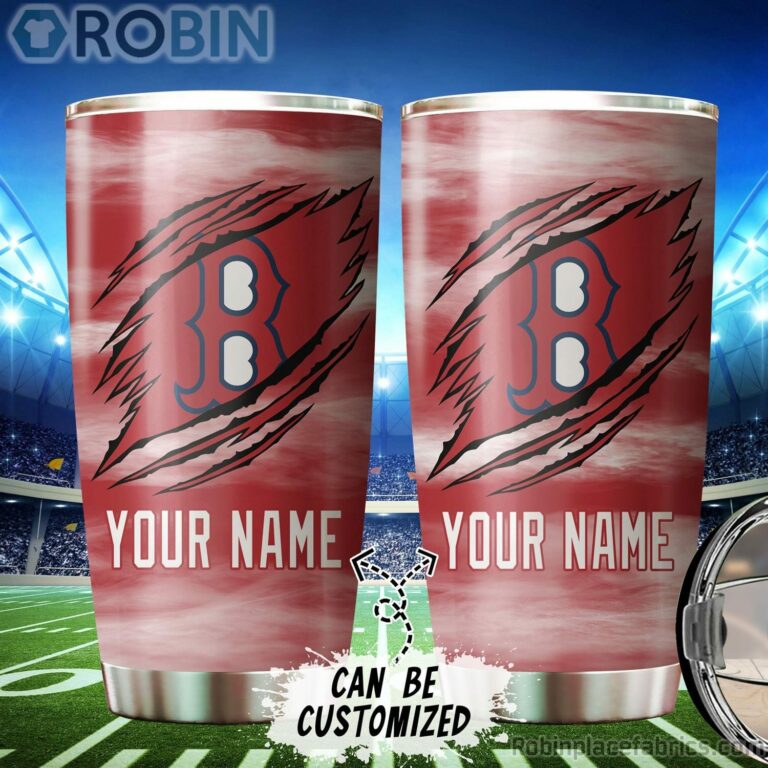Personalized Name & Logo Boston Red Sox Baseball Ripped Claw Tumbler