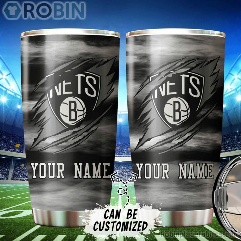 Personalized Name & Logo Brooklyn Nets Basketball Ripped Claw Tumbler