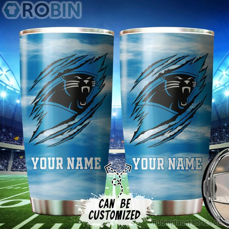 Personalized Name & Logo Carolina Panthers Football Ripped Claw Tumbler