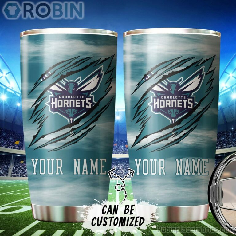 Personalized Name & Logo Charlotte Hornets Basketball Ripped Claw Tumbler