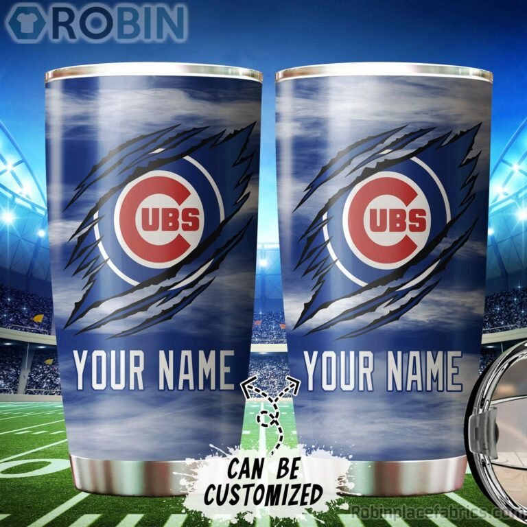 Personalized Name & Logo Chicago Cubs Baseball Ripped Claw Tumbler