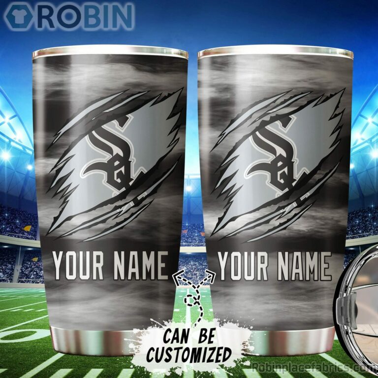 Personalized Name & Logo Chicago White Sox Baseball Ripped Claw Tumbler