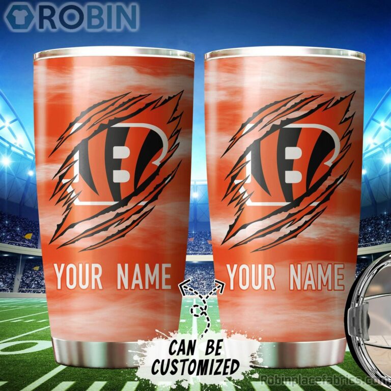 Personalized Name & Logo Cincinnati Bengals Football Ripped Claw Tumbler