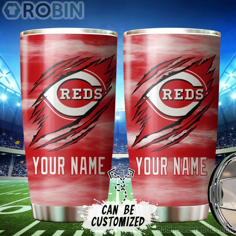 Personalized Name & Logo Cincinnati Reds Baseball Ripped Claw Tumbler