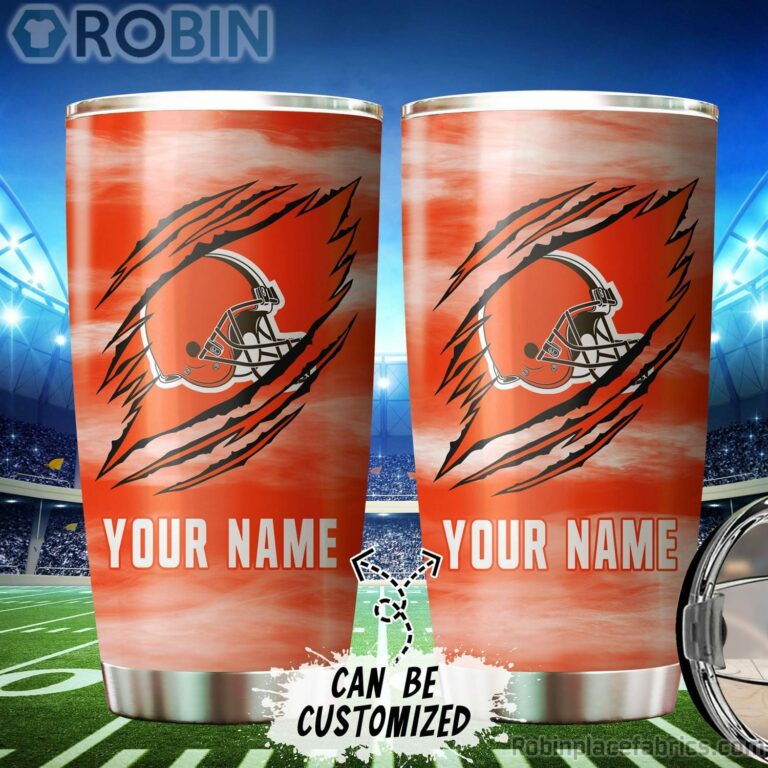 Personalized Name & Logo Cleveland Browns Football Ripped Claw Tumbler