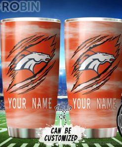 Personalized Name & Logo Denver Broncos Football Ripped Claw Tumbler