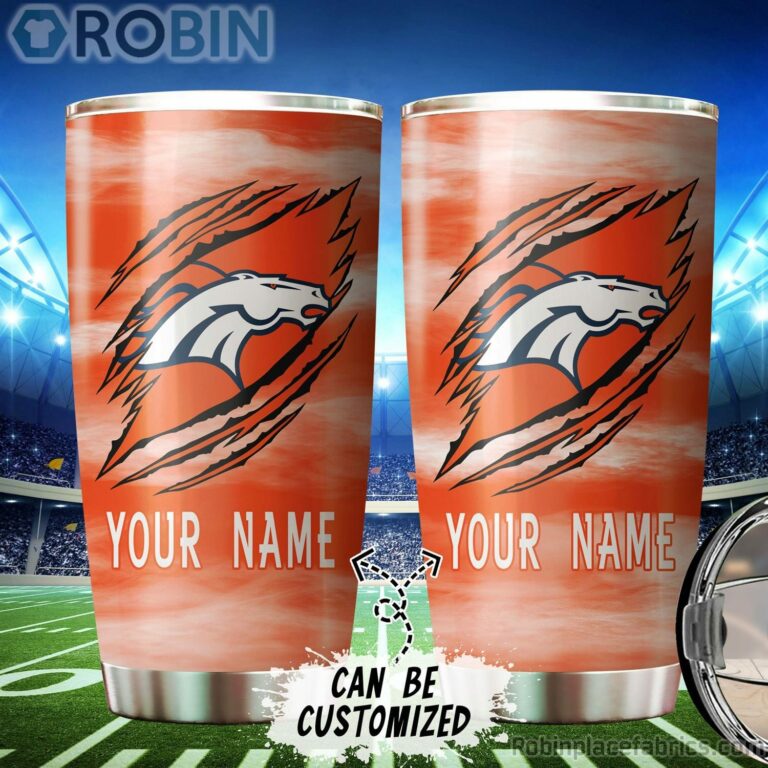 Personalized Name & Logo Denver Broncos Football Ripped Claw Tumbler