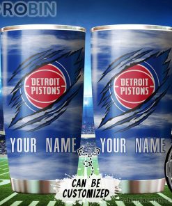 Personalized Name & Logo Detroit Pistons Basketball Ripped Claw Tumbler