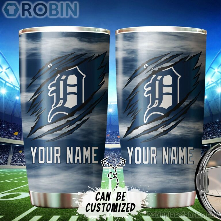 Personalized Name & Logo Detroit Tigers Baseball Ripped Claw Tumbler