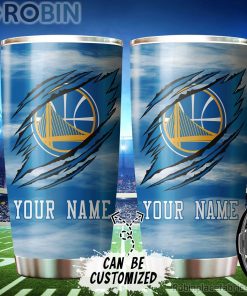 Personalized Name & Logo Golden State Warriors Basketball Ripped Claw Tumbler