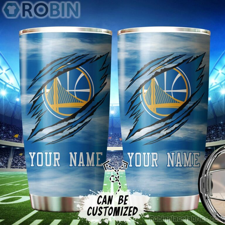 Personalized Name & Logo Golden State Warriors Basketball Ripped Claw Tumbler